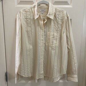 MADEWELL relaxed fit button down top in beige color with small stripes. Sz-Med